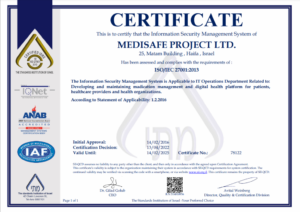 Medisafe is ISO 27001:2013 certified